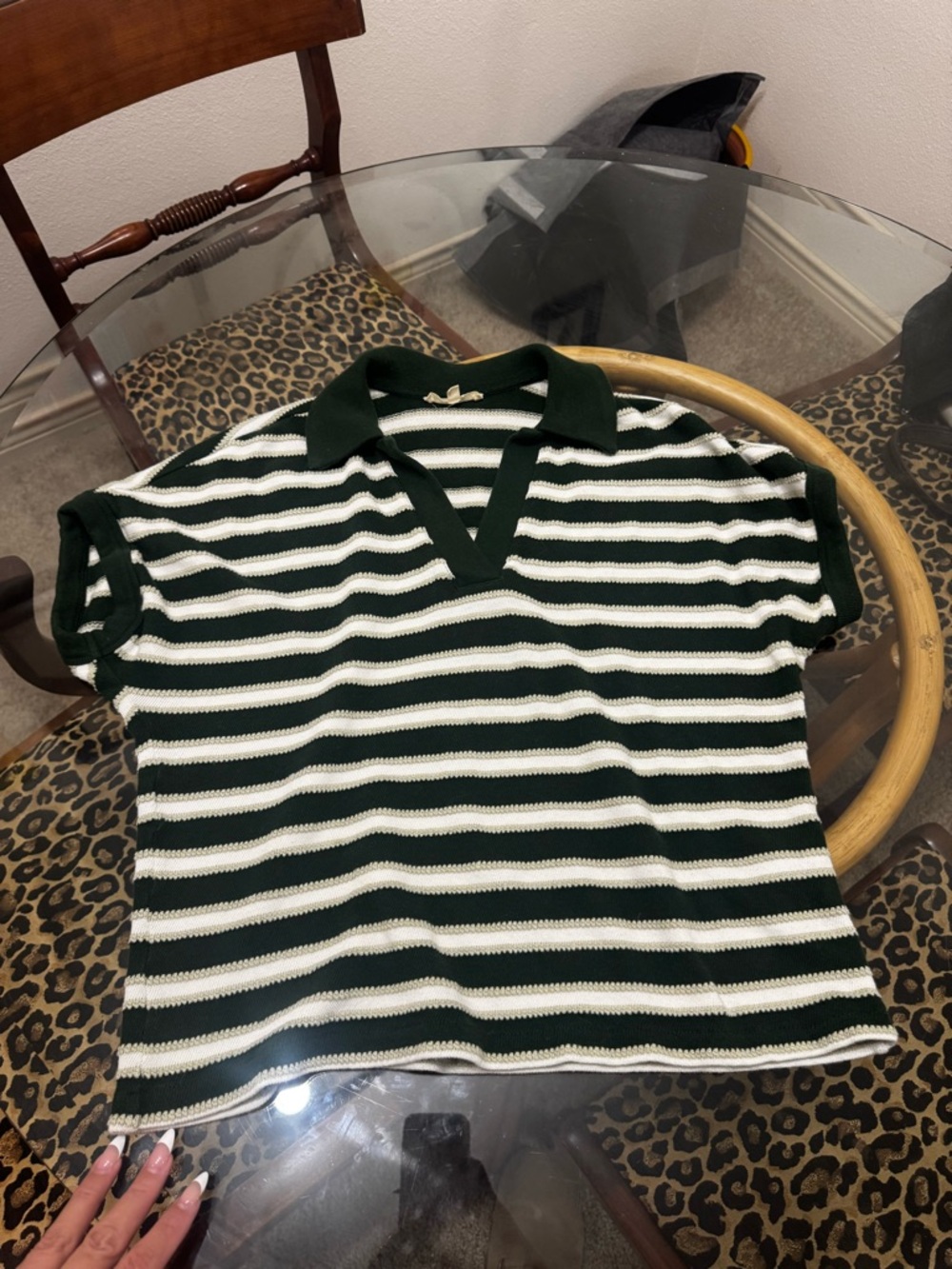 Madewell Green & White Striped Knit Polo